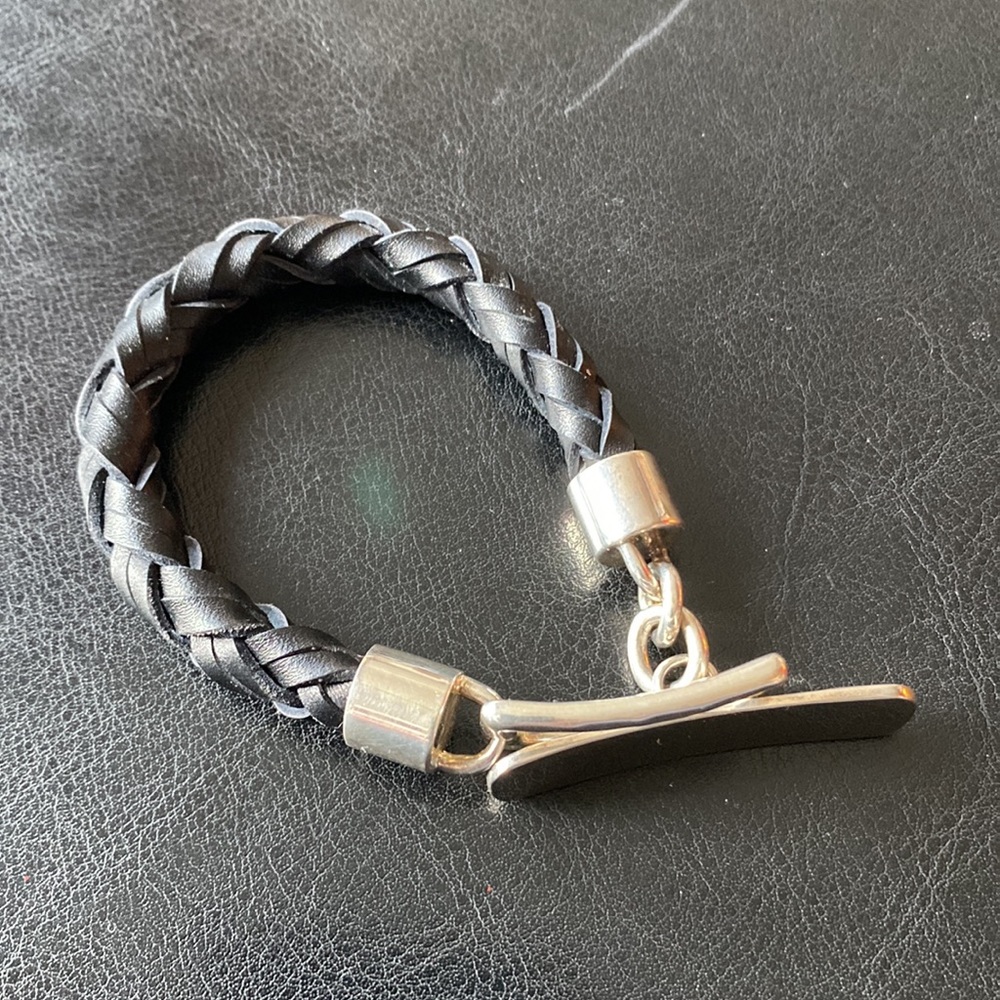 Unisex Robert Lee Morris RLM Sterling Silver and Black Braided Leather Bracelet